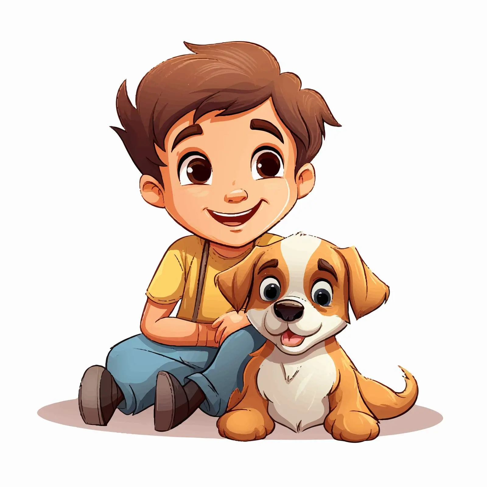Happy Boy with Dog Cartoon Vector Illustration — free download from Dotvec