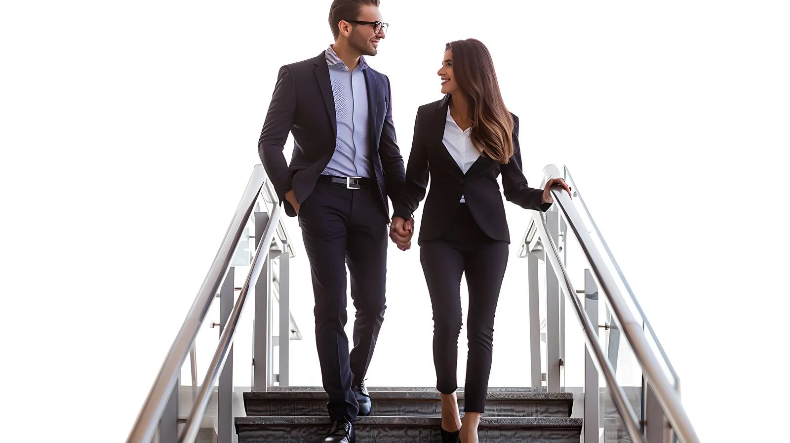 Successful Business Couple Walking Down Staircase — free download from Dotvec