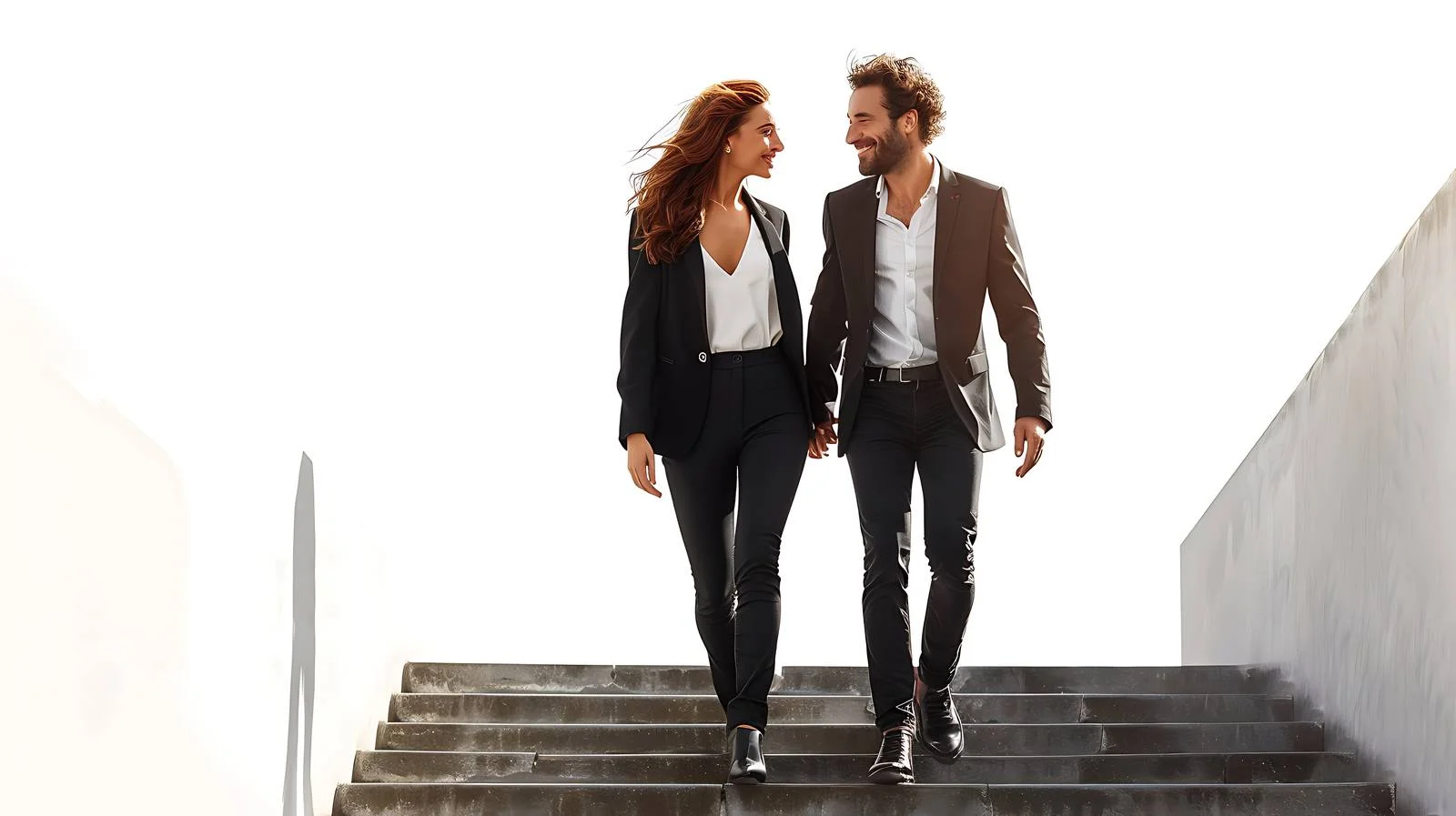 Urban Business Couple Descending Stairs — free download from Dotvec