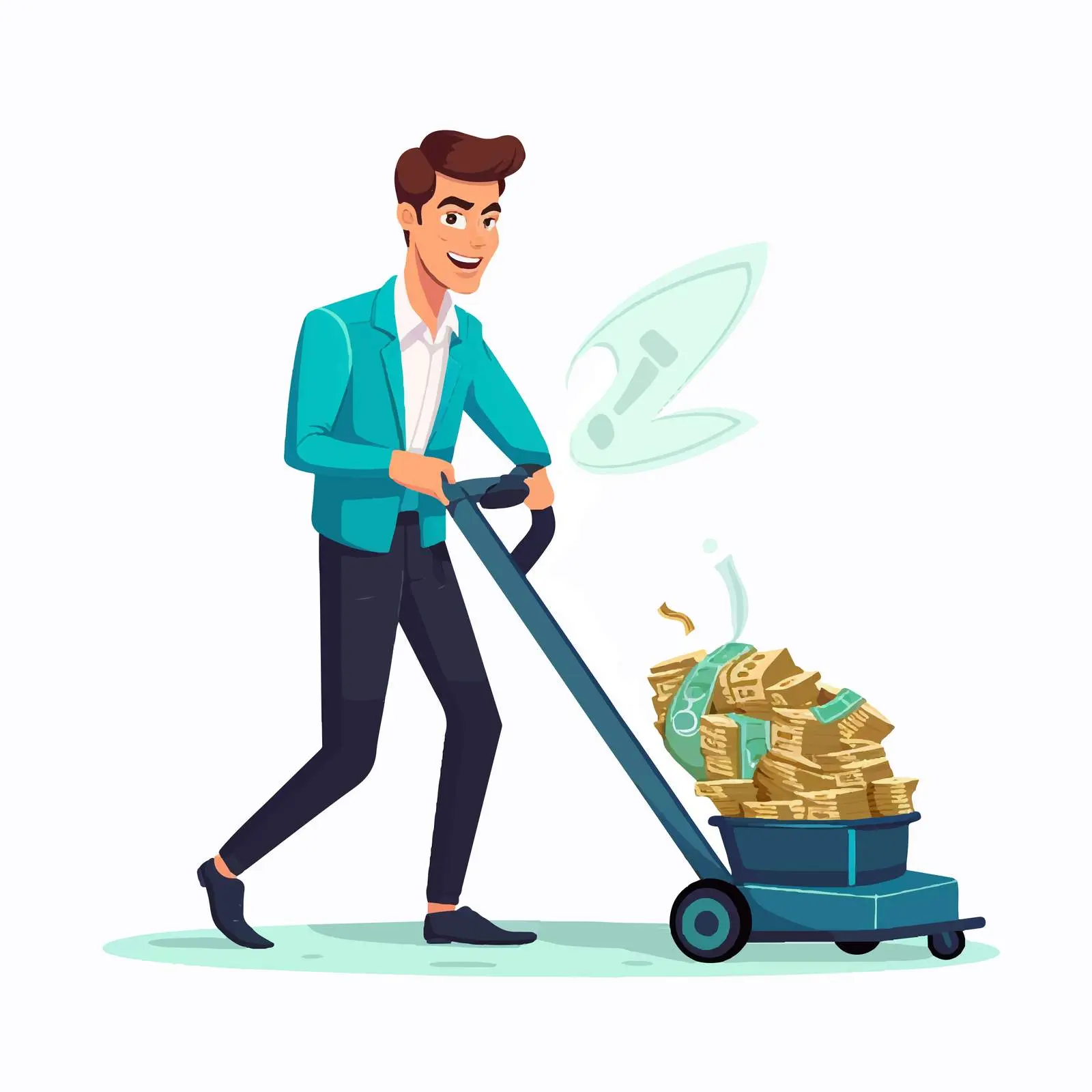 Happy Businessman Collecting Money with Vacuum Cleaner – free money savings image from Dotvec