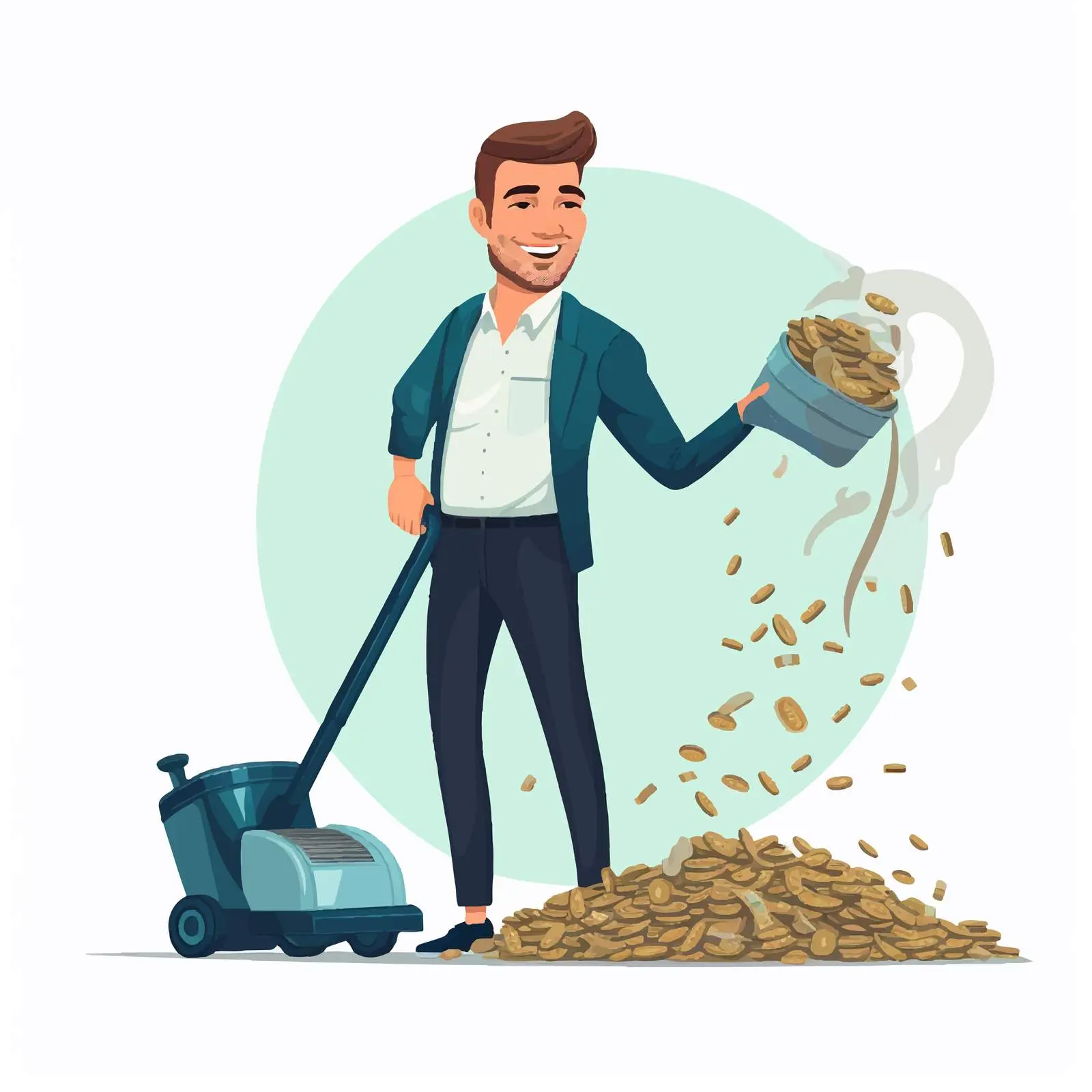 Businessman Collecting Money with Vacuum Cleaner – free wealth building image from Dotvec