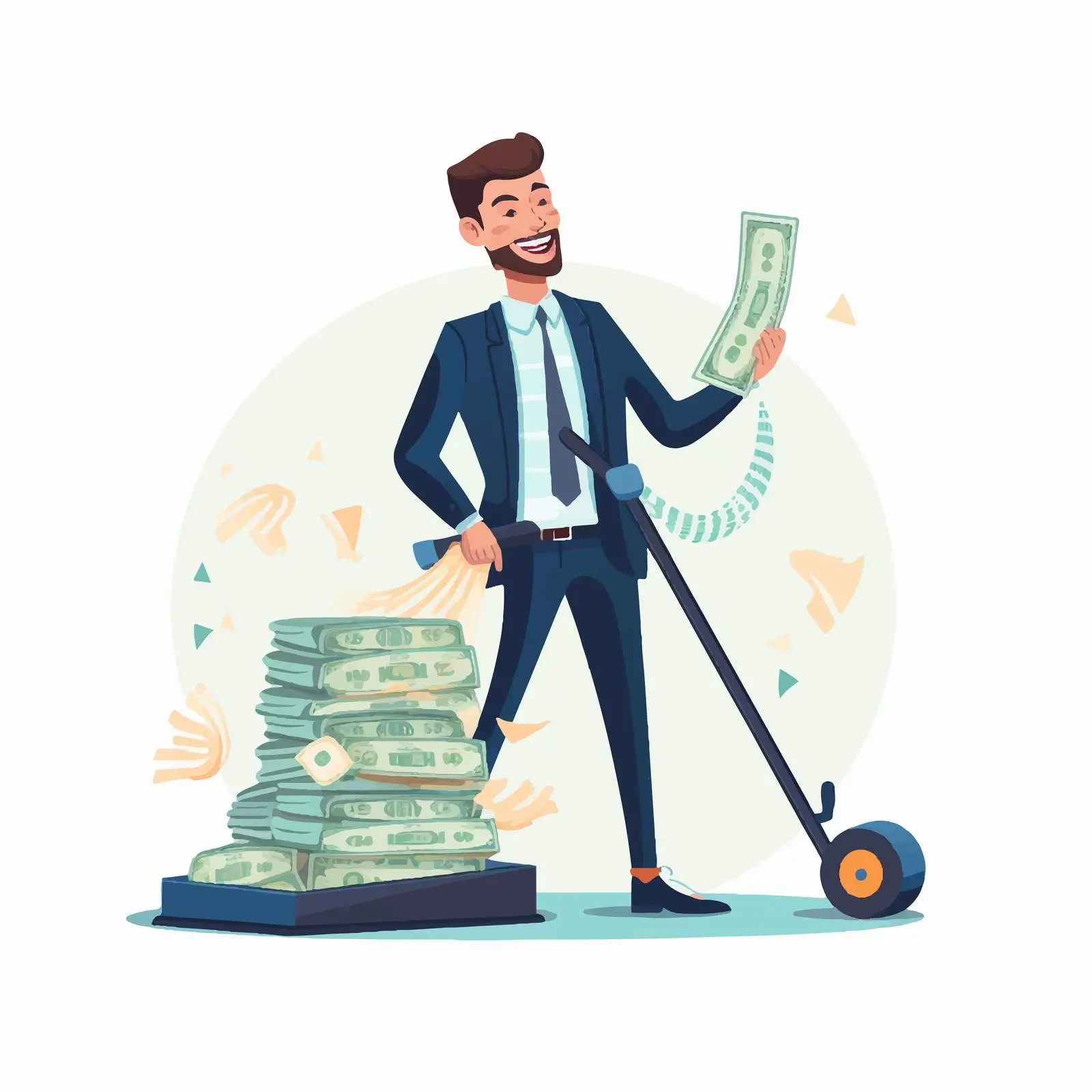 Businessman Collecting Money with Vacuum Cleaner — free download from Dotvec