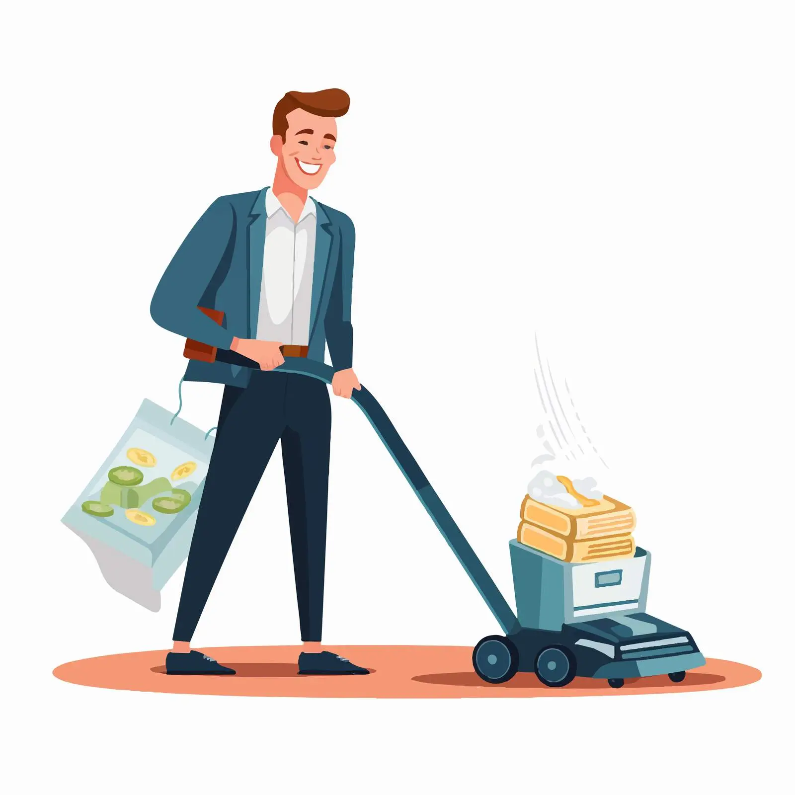 Businessman Collecting Money with Vacuum Cleaner Vector — free download from Dotvec