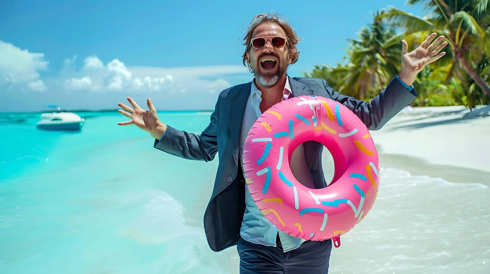 Joyful Businessman with Inflatable Duck — free download from Dotvec