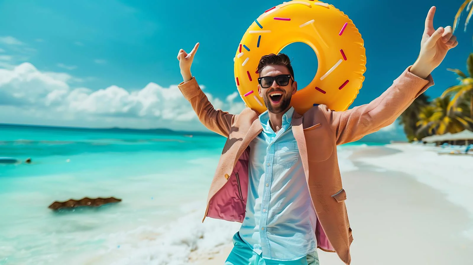 Joyful Businessman with Inflatable Don — free download from Dotvec