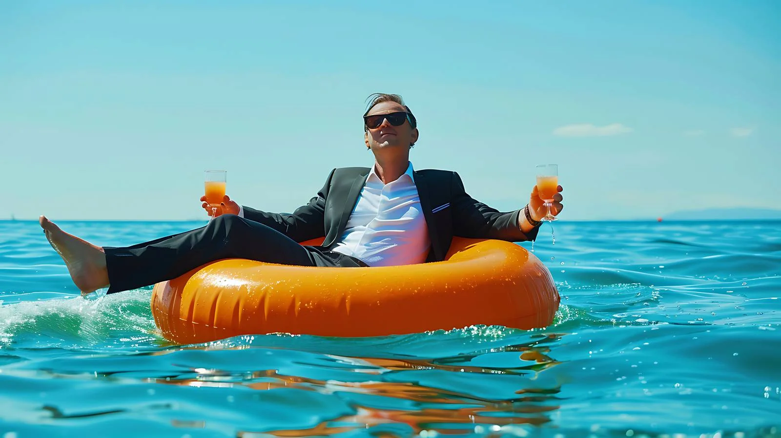 Ecstatic Businessman on Inflatable Donut — free download from Dotvec