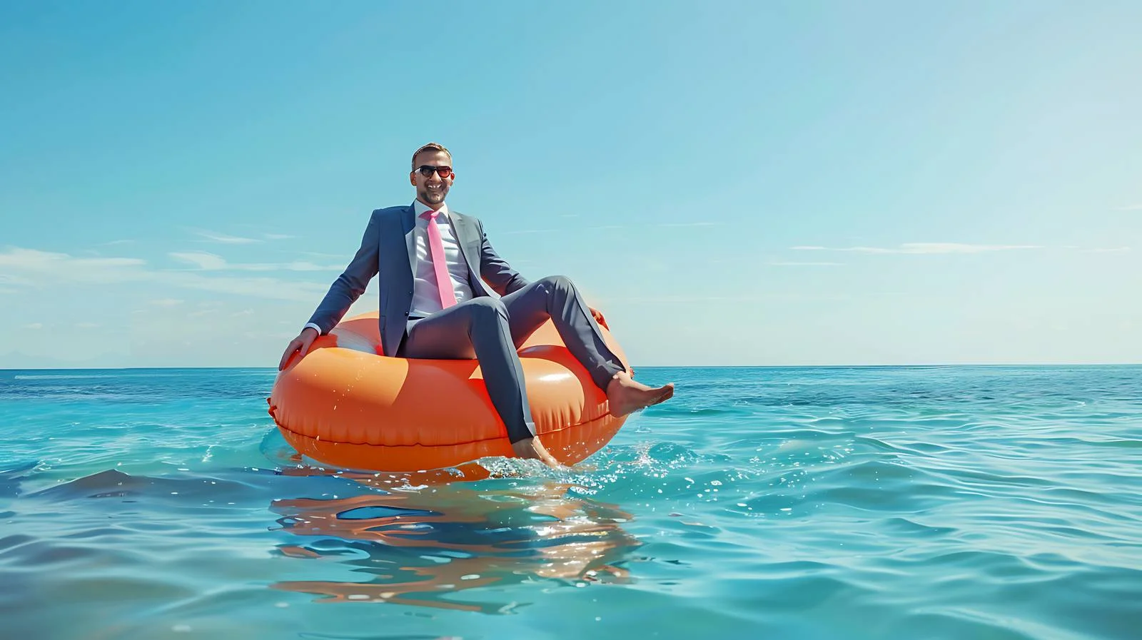 Joyful Businessman on Inflatable Donut — free download from Dotvec