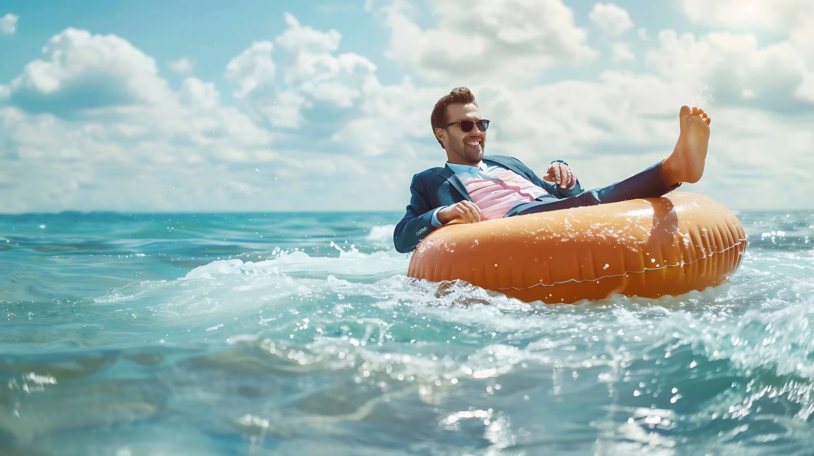 Playful Businessman on Inflatable Donut — free download from Dotvec