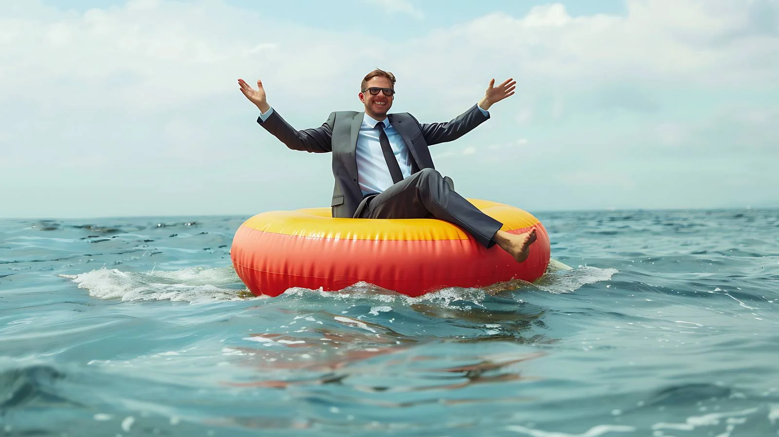 Joyful Businessman on Inflatable Donut — free download from Dotvec