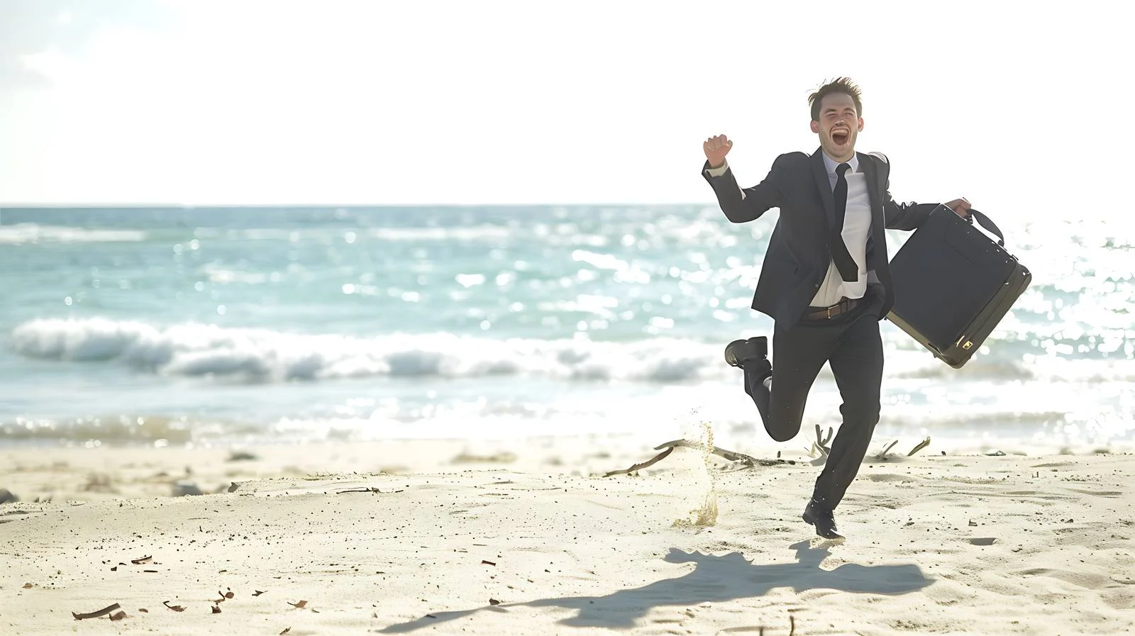 Energetic Businessman Escaping Office Tasks — free download from Dotvec