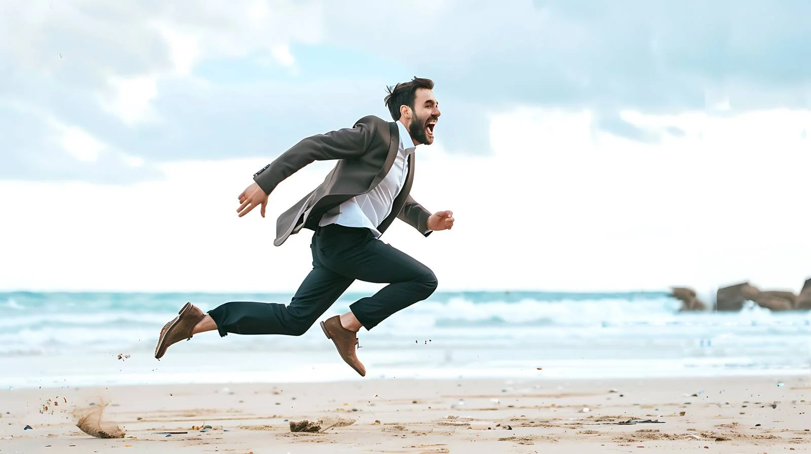 Energetic businessman escaping from office tasks — free download from Dotvec