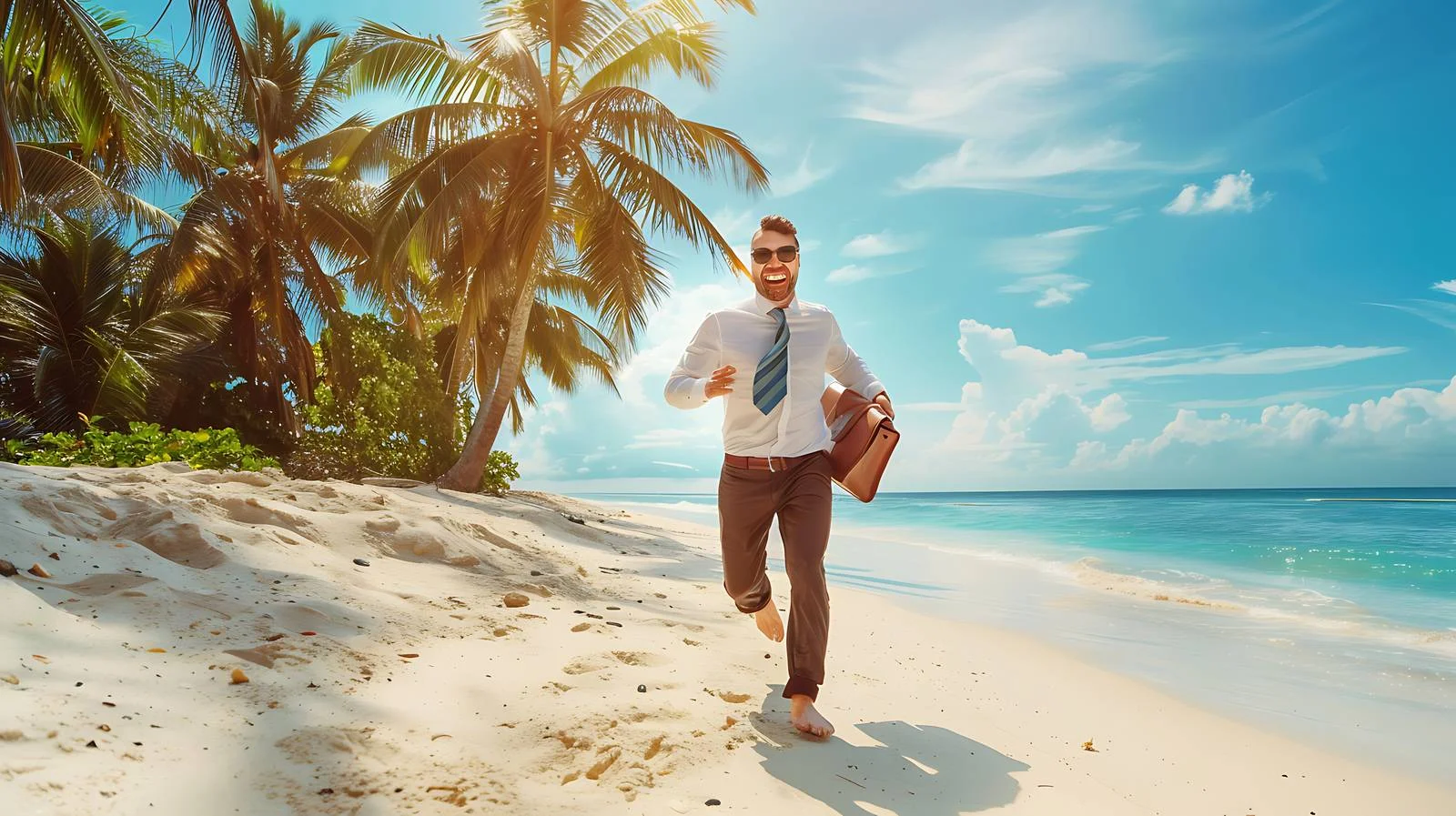 Energetic Businessman Escaping Work in Tropical Setting — free download from Dotvec