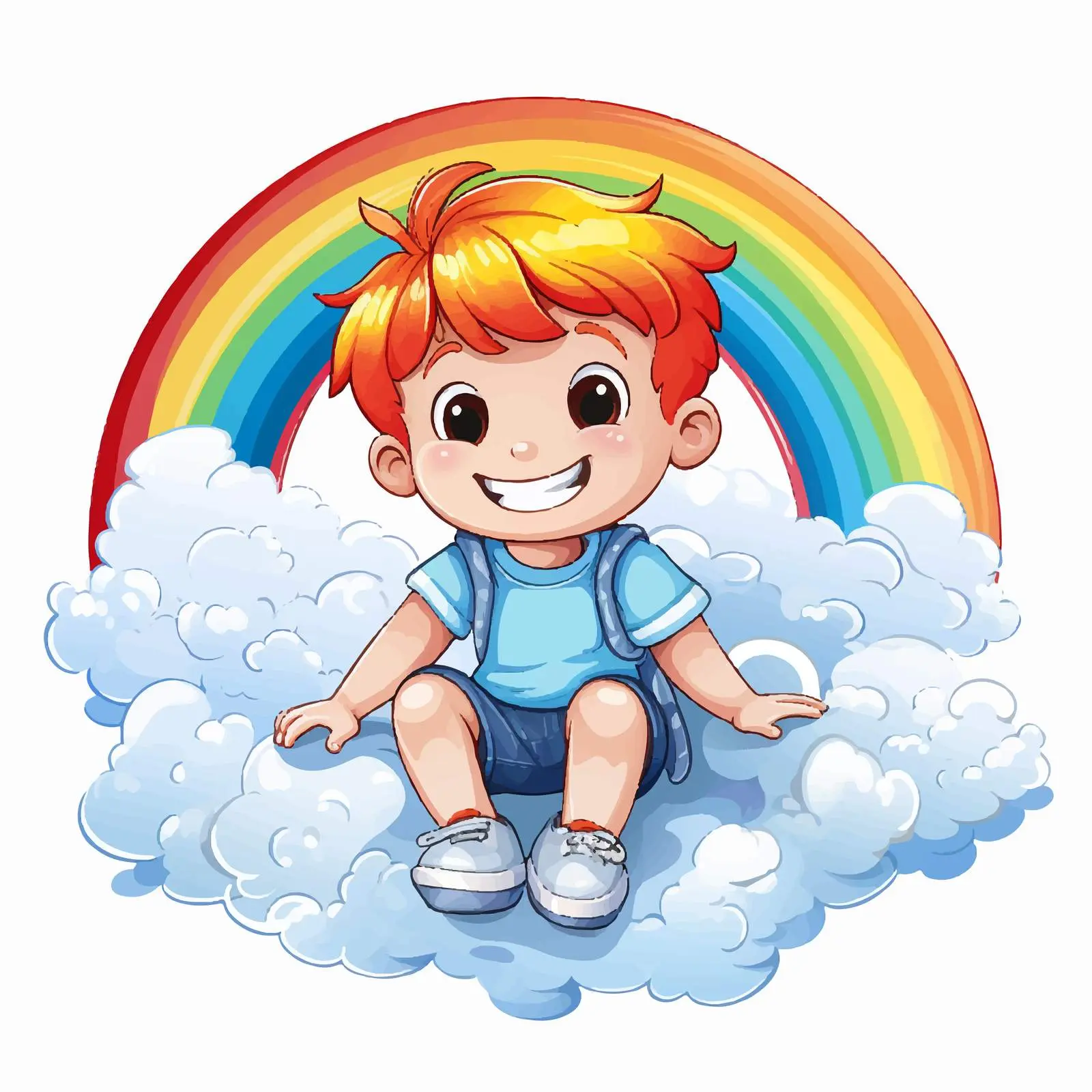 Happy Cartoon Boy on Cloud with Rainbow — free download from Dotvec