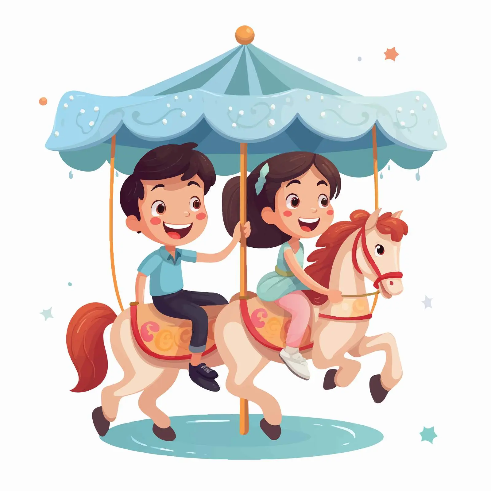 Happy Children on Carousel Horse Illustration — free download from Dotvec