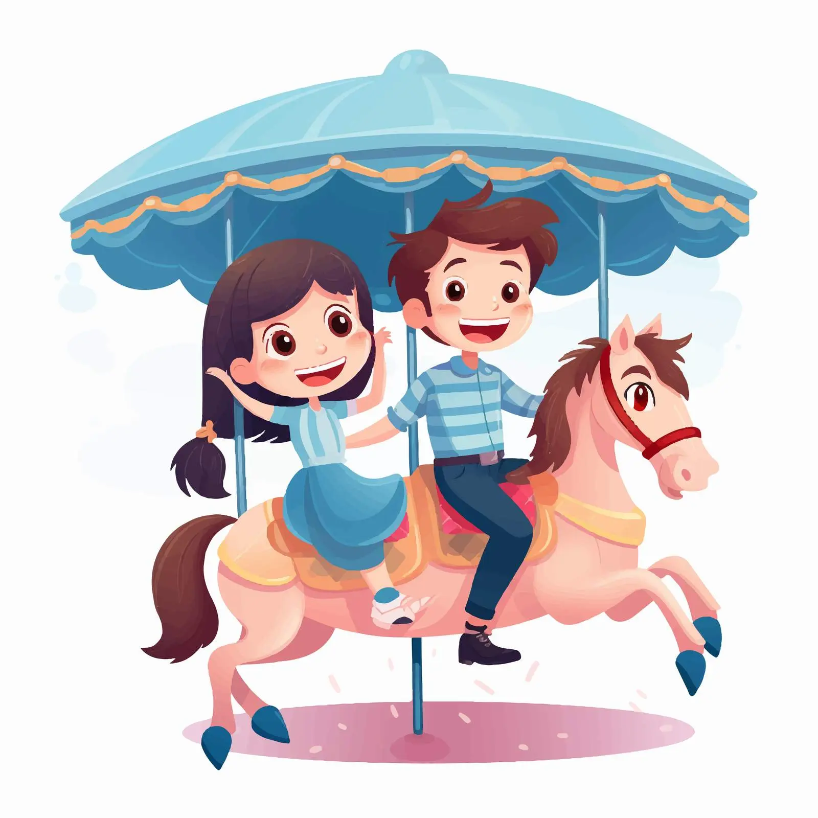 Children Enjoying Carousel Ride on Cartoon Horses — free download from Dotvec