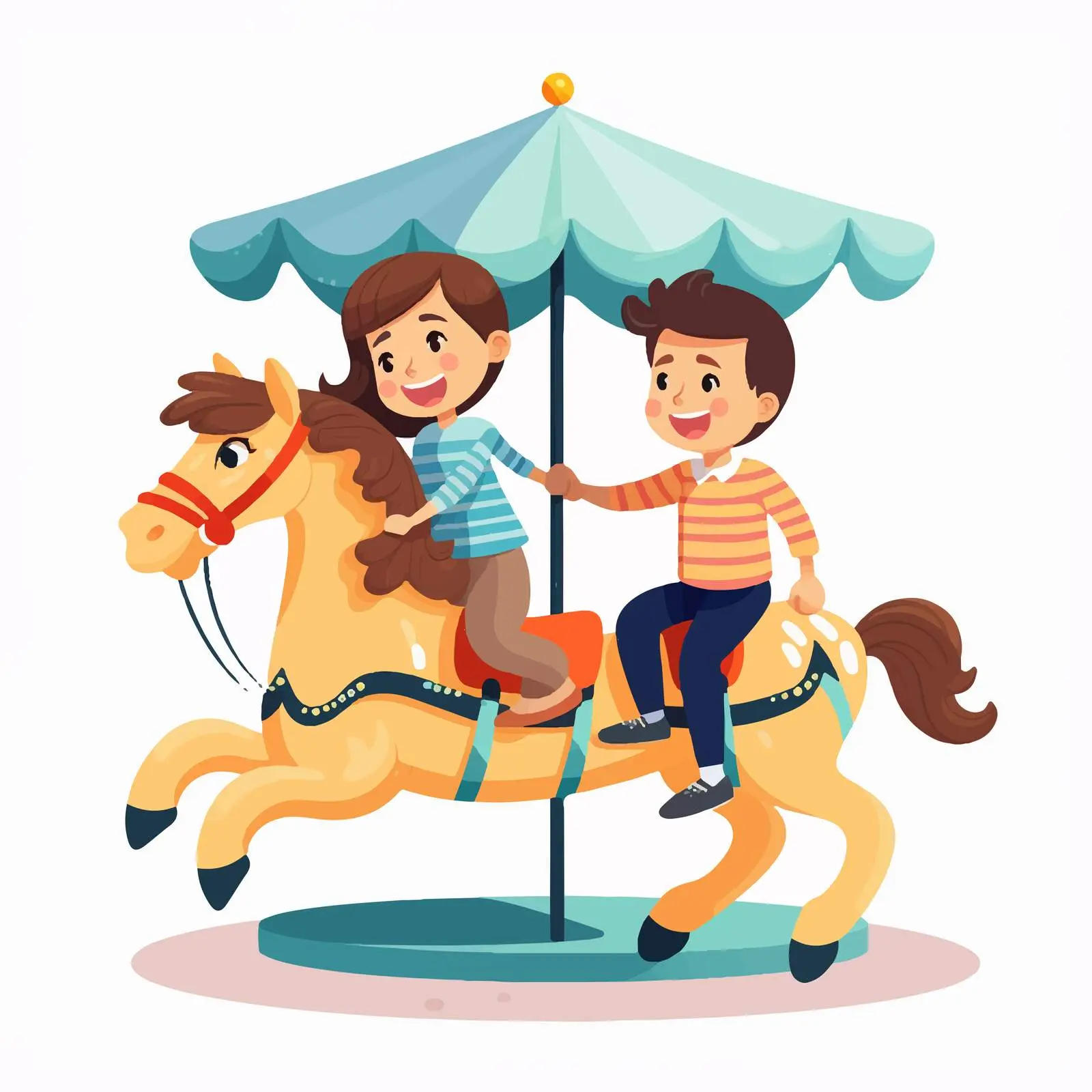 Happy Children Riding Carousel Horse Vector — free download from Dotvec