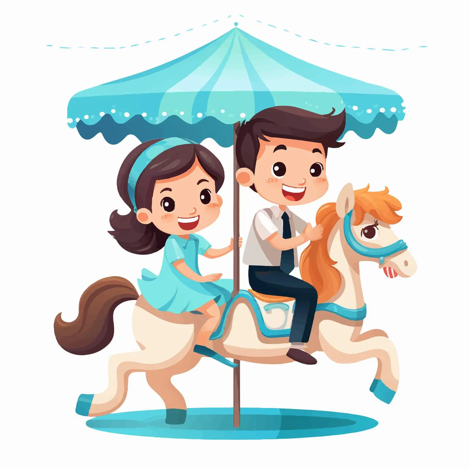 Cartoon Children Riding Carousel Horse Illustration — free download from Dotvec