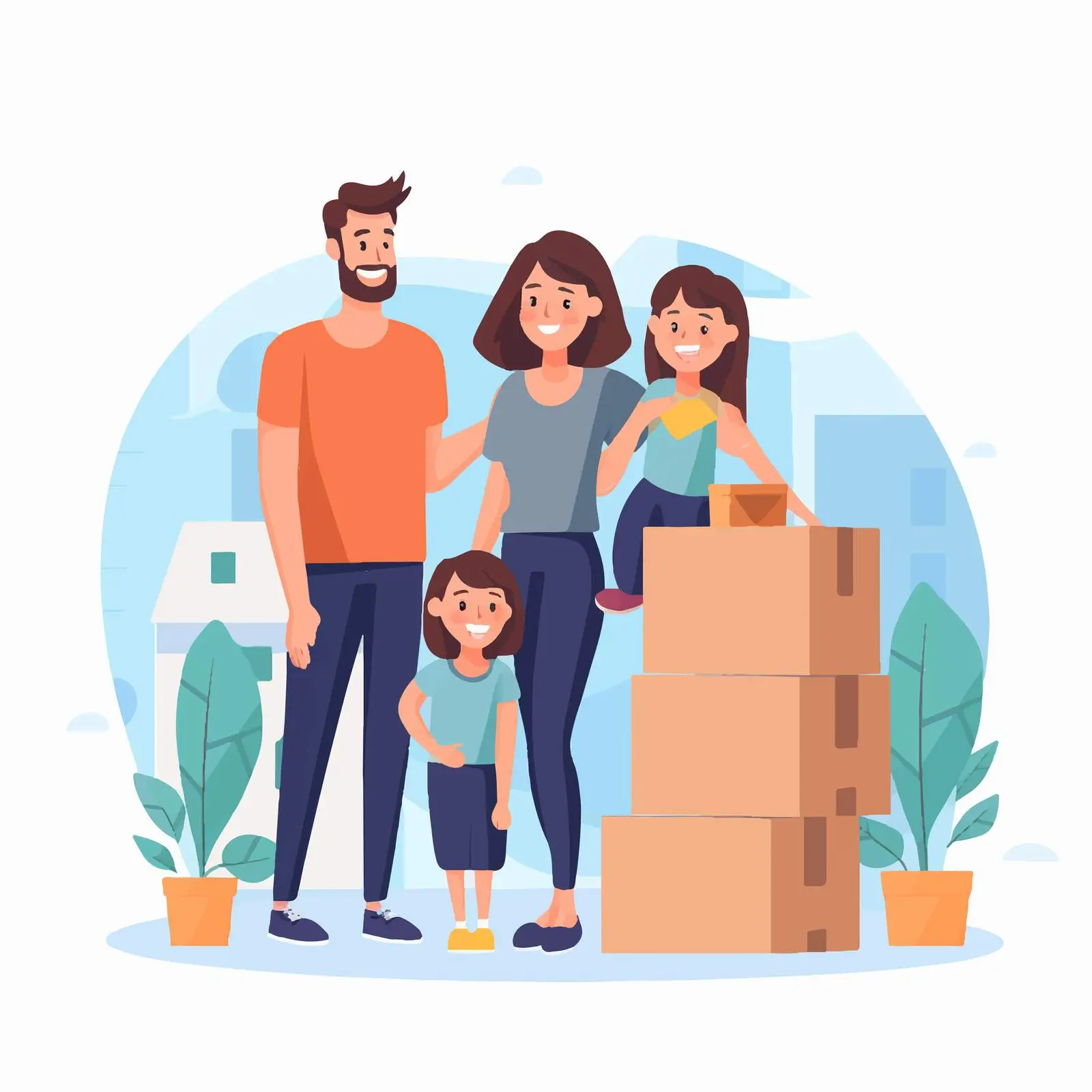 Happy Cartoon Family Moving to New Apartment — free download from Dotvec