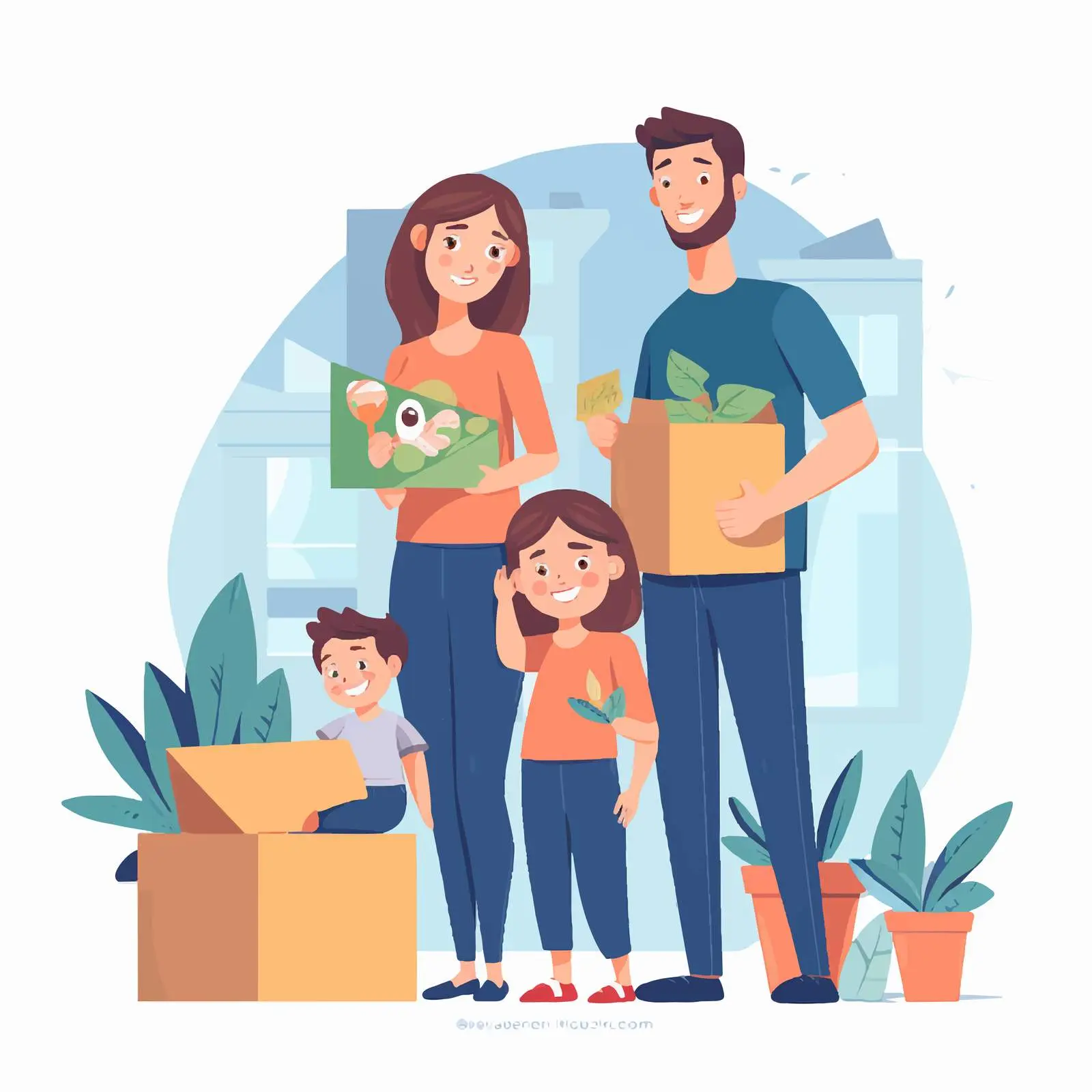 Happy Cartoon Family Moving to New Apartment — free download from Dotvec