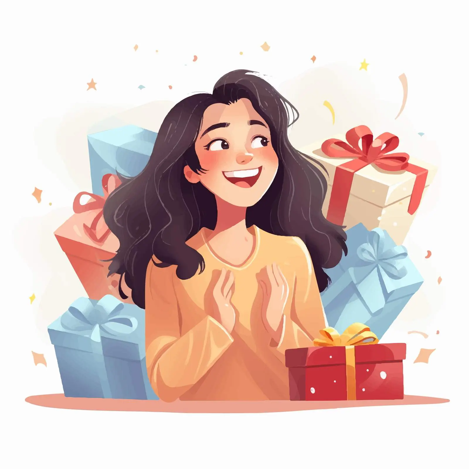 Joyful Woman Unpacking Gift Boxes with Ribbons — free download from Dotvec