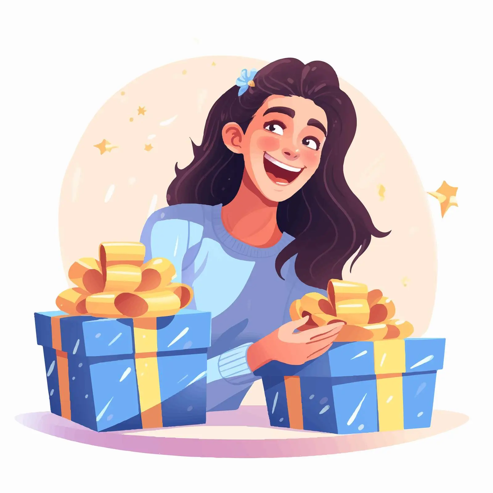 Cartoon Woman Unpacking Gift Boxes with Ribbon — free download from Dotvec