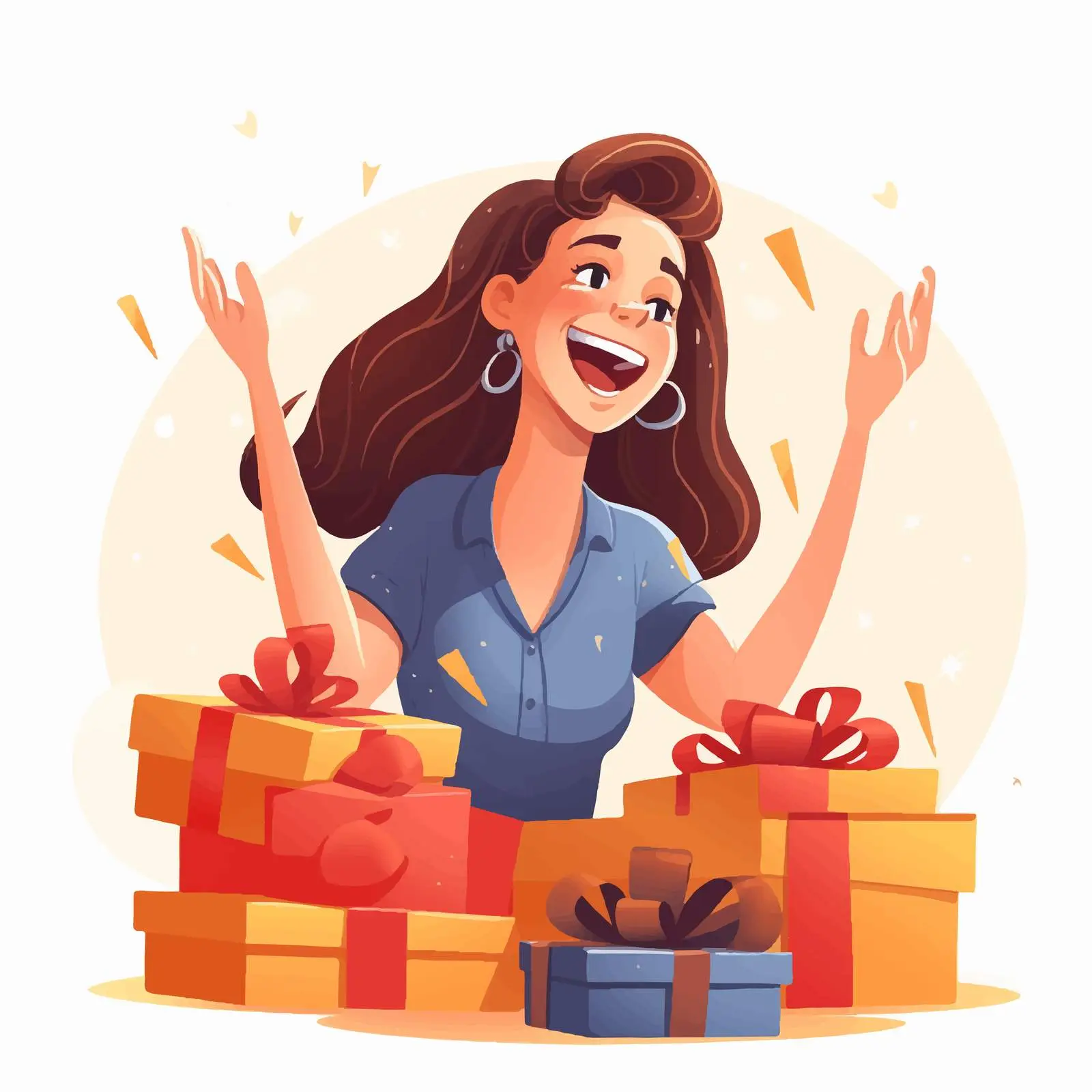 Cartoon Woman Unpacking Gift Boxes with Ribbons — free download from Dotvec