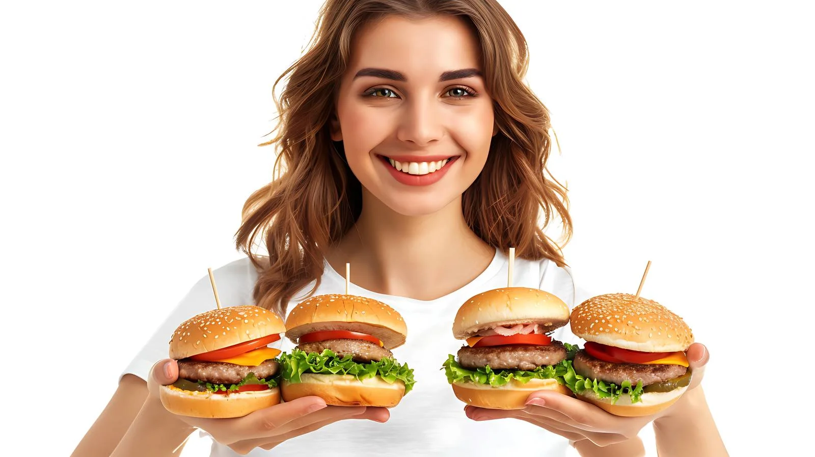 Smiling waitress with burgers at restaurant — free download from Dotvec