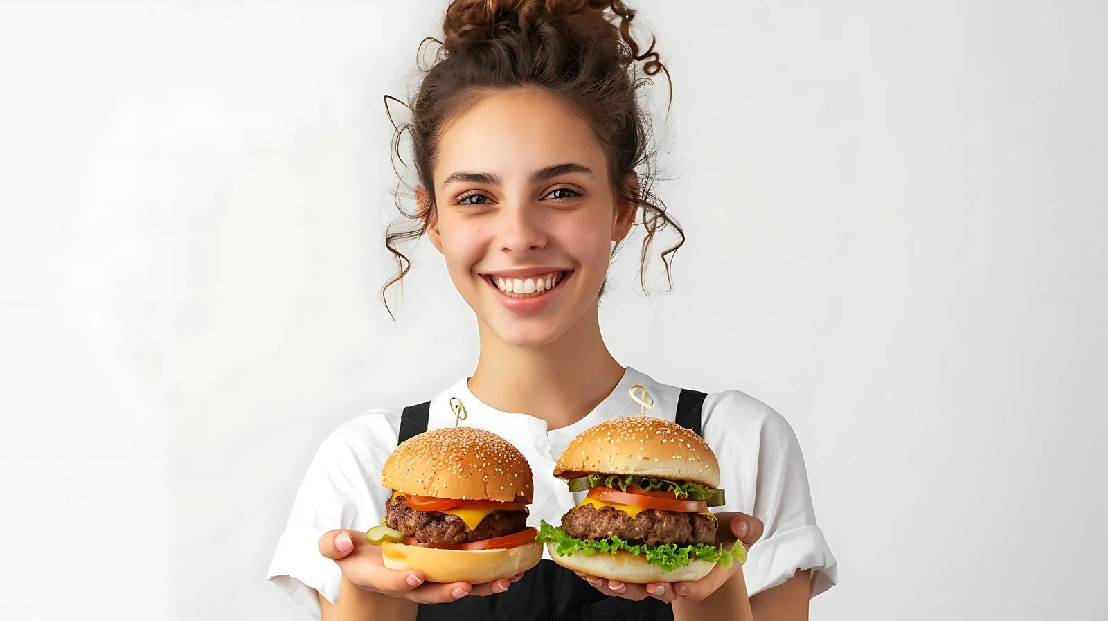 Smiling Caucasian Server with Burgers in Restaurant — free download from Dotvec