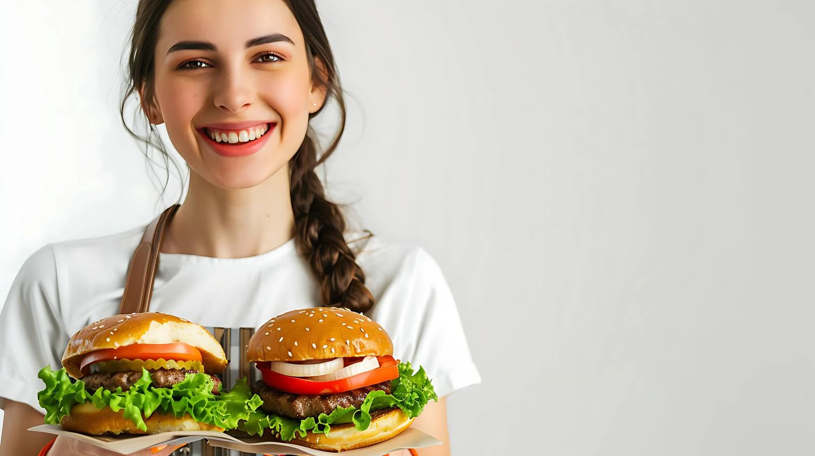 Cheerful waitress serving burgers at restaurant — free download from Dotvec