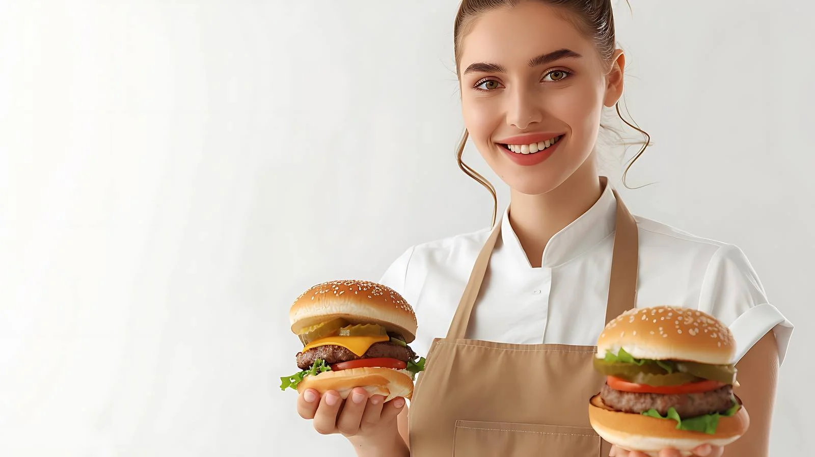 Smiling waitress with burgers in restaurant — free download from Dotvec