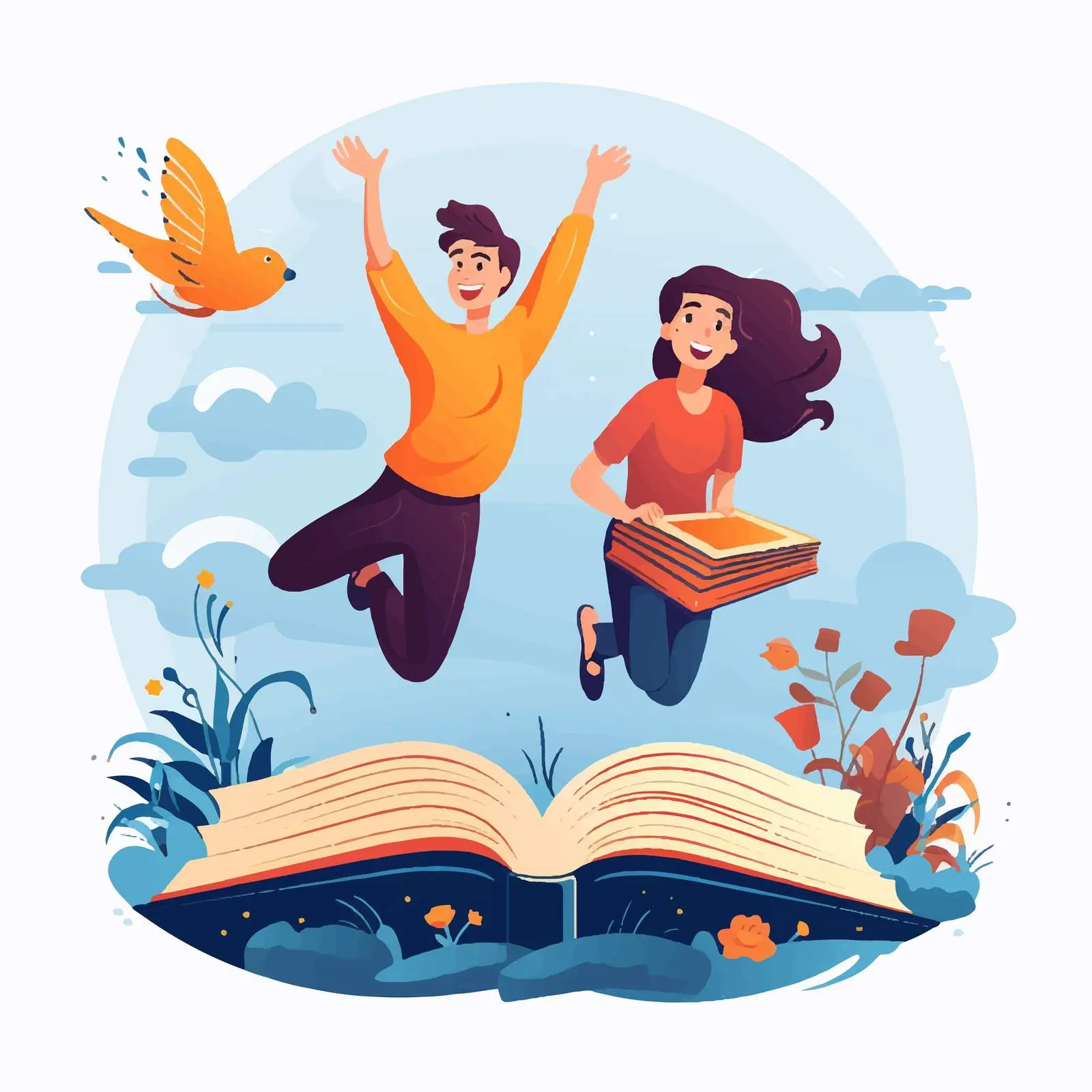 Fantasy Characters Soaring on Imaginative Book – free escapism image from Dotvec