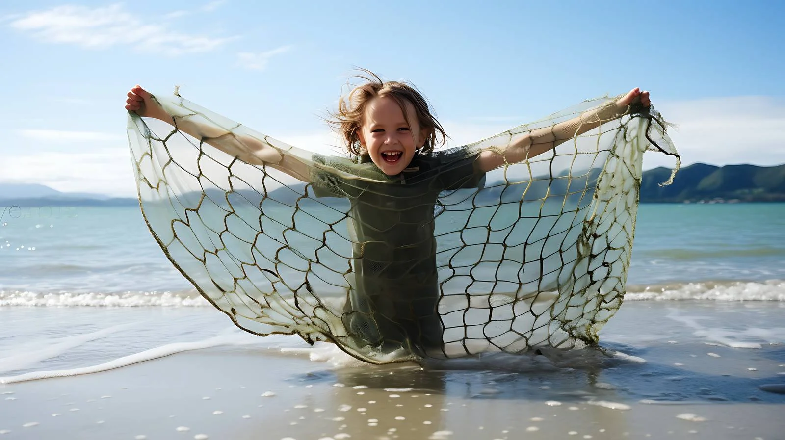 Joyful child observing New Zealand scenery — free download from Dotvec