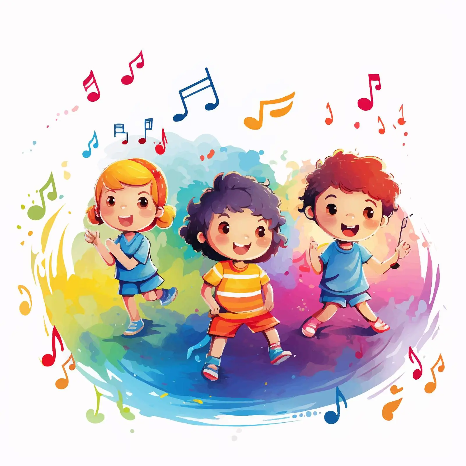 Colorful Vector of Happy Children and Music Notes — free download from Dotvec