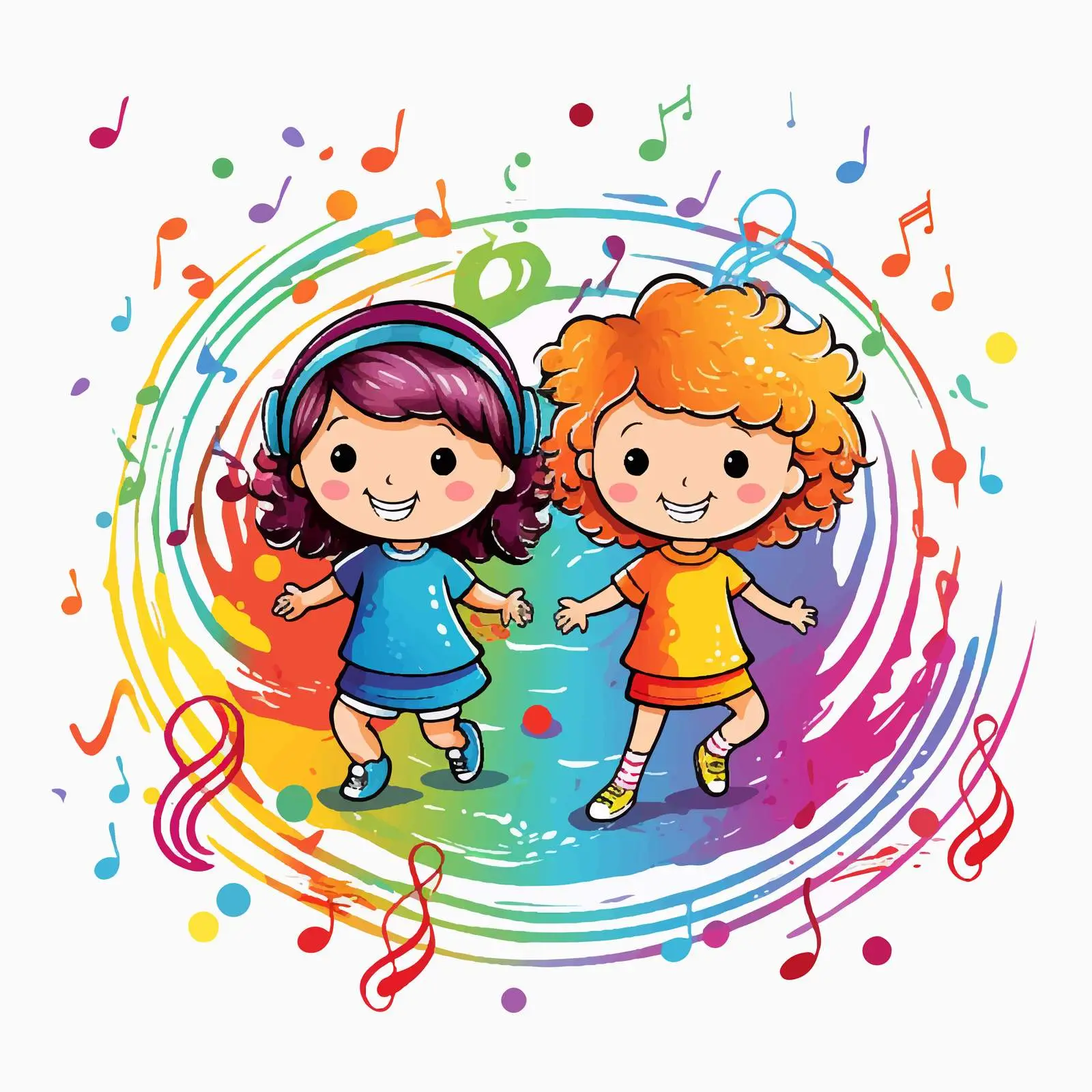 Colorful Children with Music Notes and Vinyl — free download from Dotvec