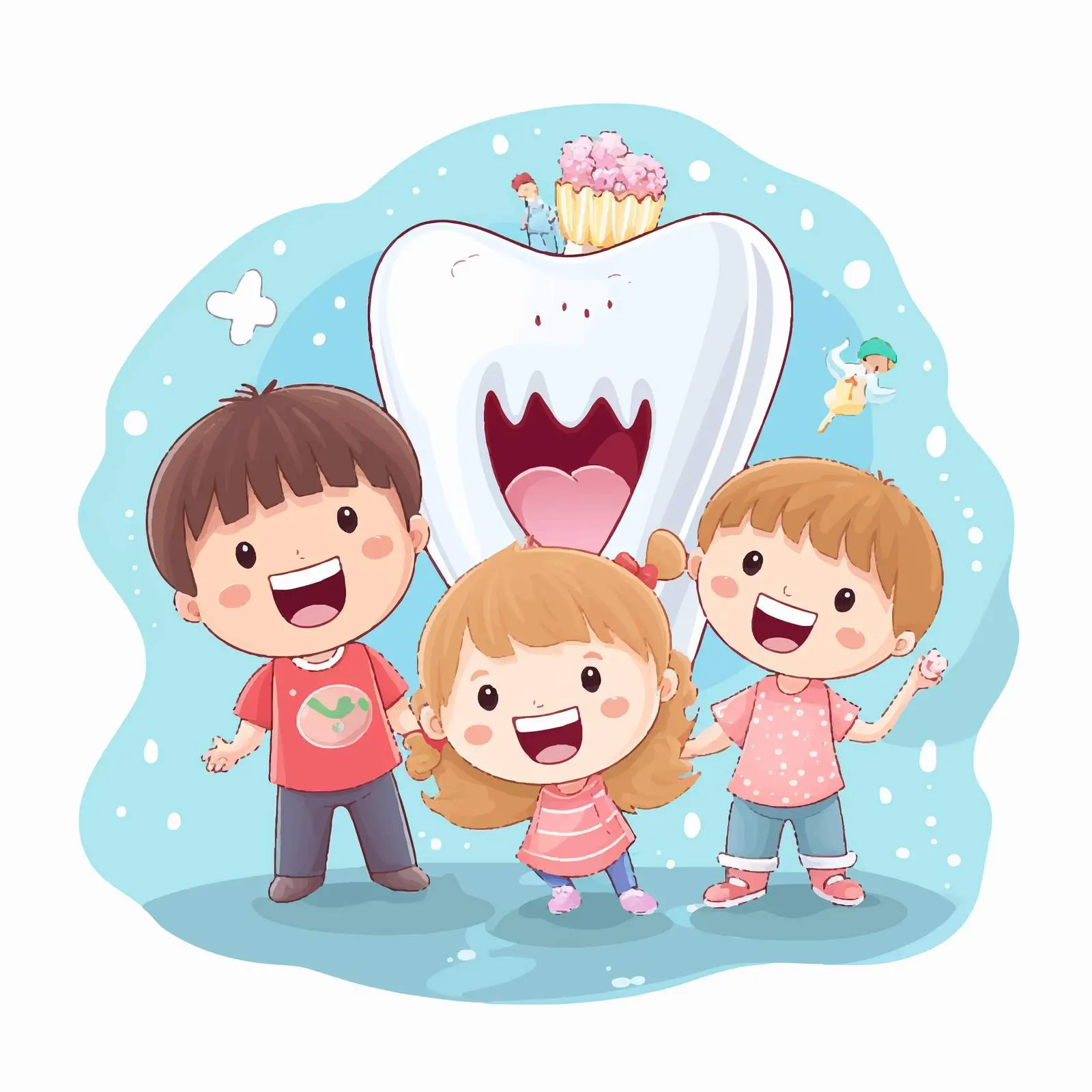 Happy Children Brushing Teeth and Preventing Tooth Decay — free download from Dotvec