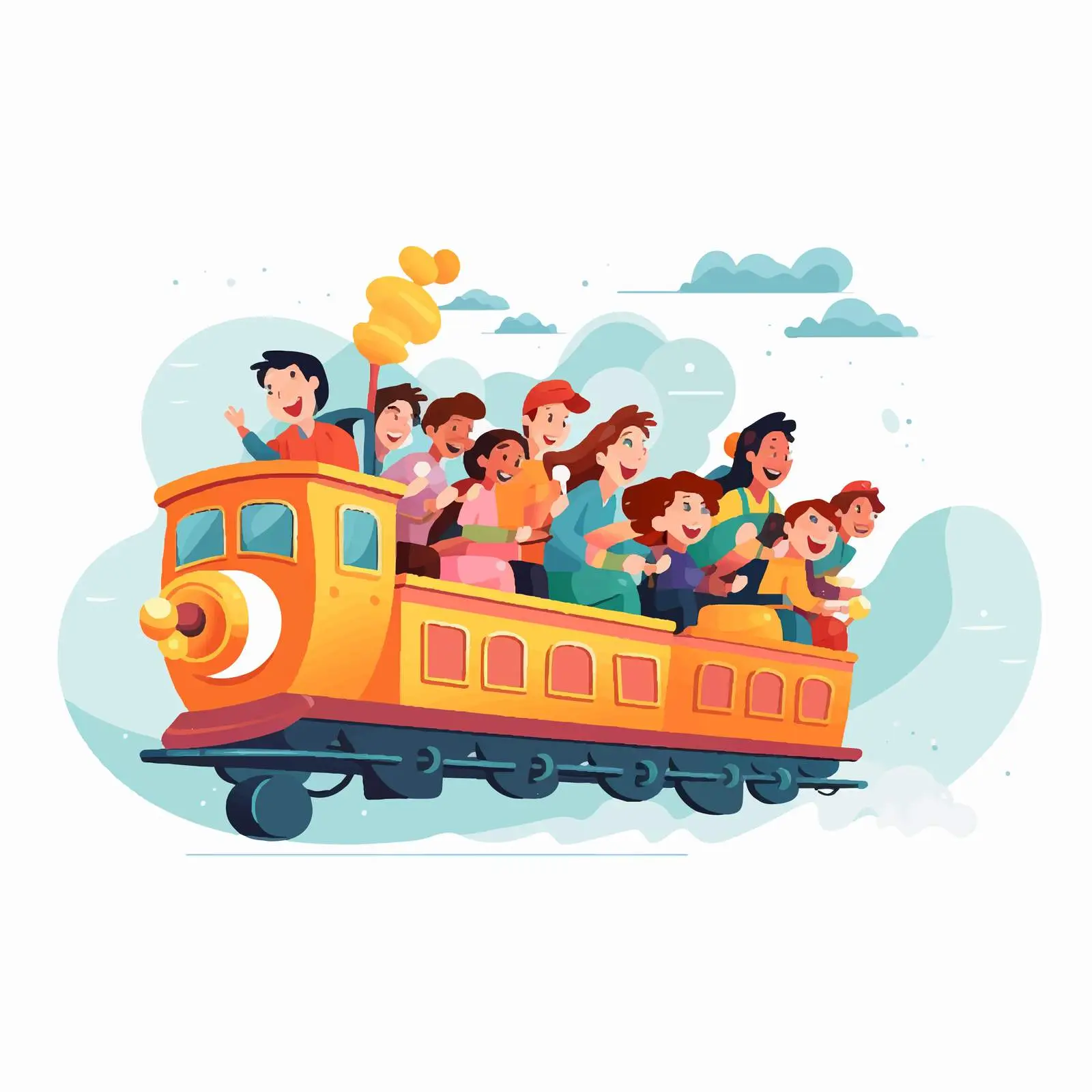 Happy Children Riding Train Vector Illustration — free download from Dotvec