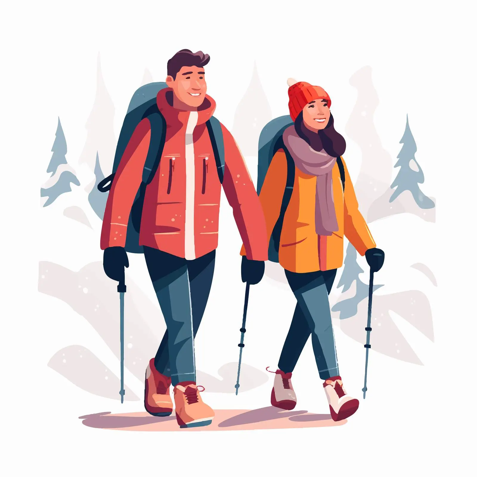 Couple Hiking Together in Winter Nature — free download from Dotvec