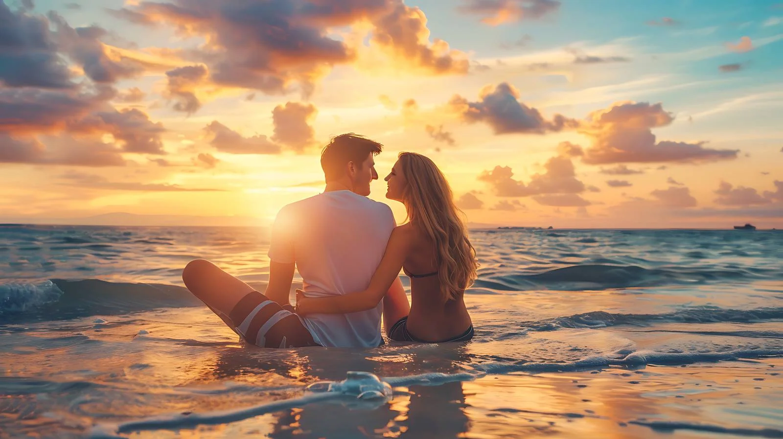 Romantic Beach Seating Couple — free download from Dotvec