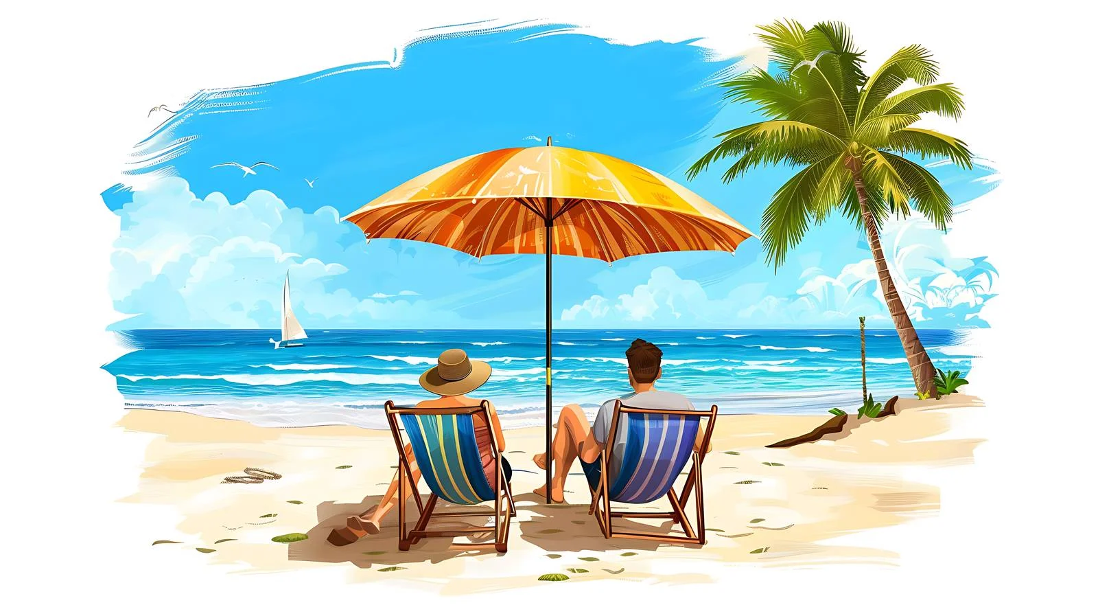 Romantic Couple Relaxing Under Parasol – free parasol image from Dotvec