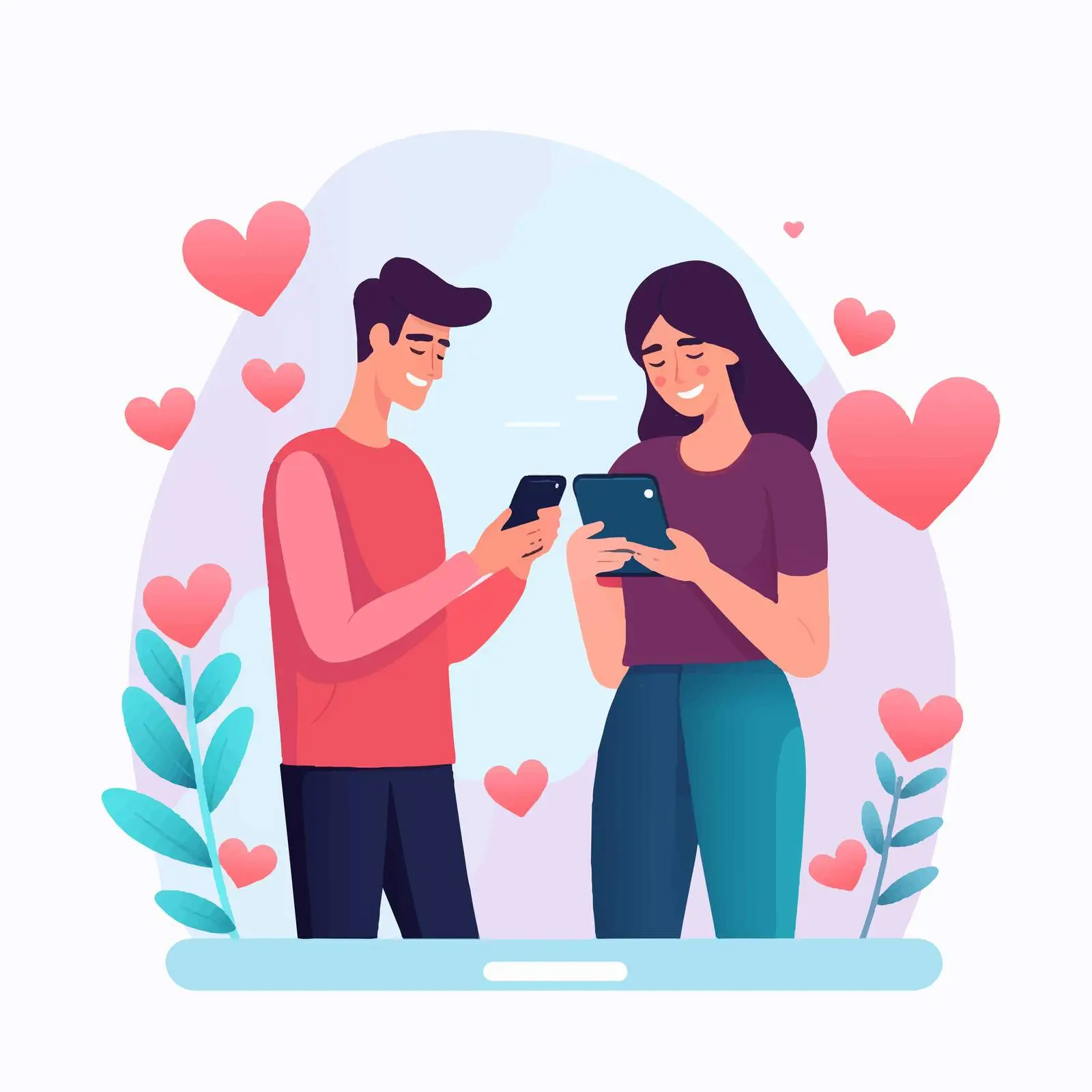 Happy Couple Using Smartphone Together Vector Illustration — free download from Dotvec