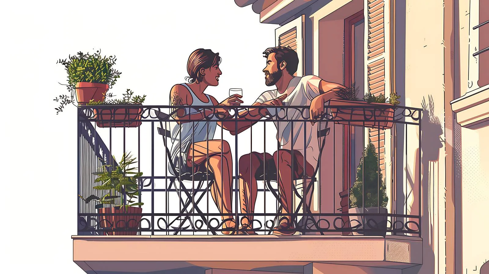 Serene couple enjoying balcony view indoors — free download from Dotvec