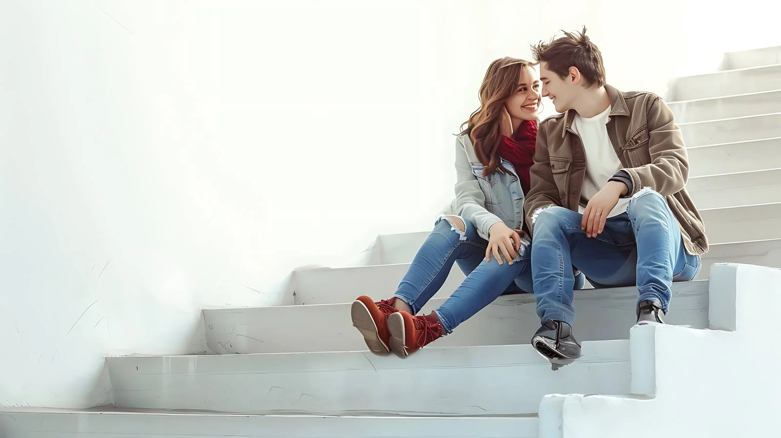 Romantic Couple Stair Cuddle — free download from Dotvec