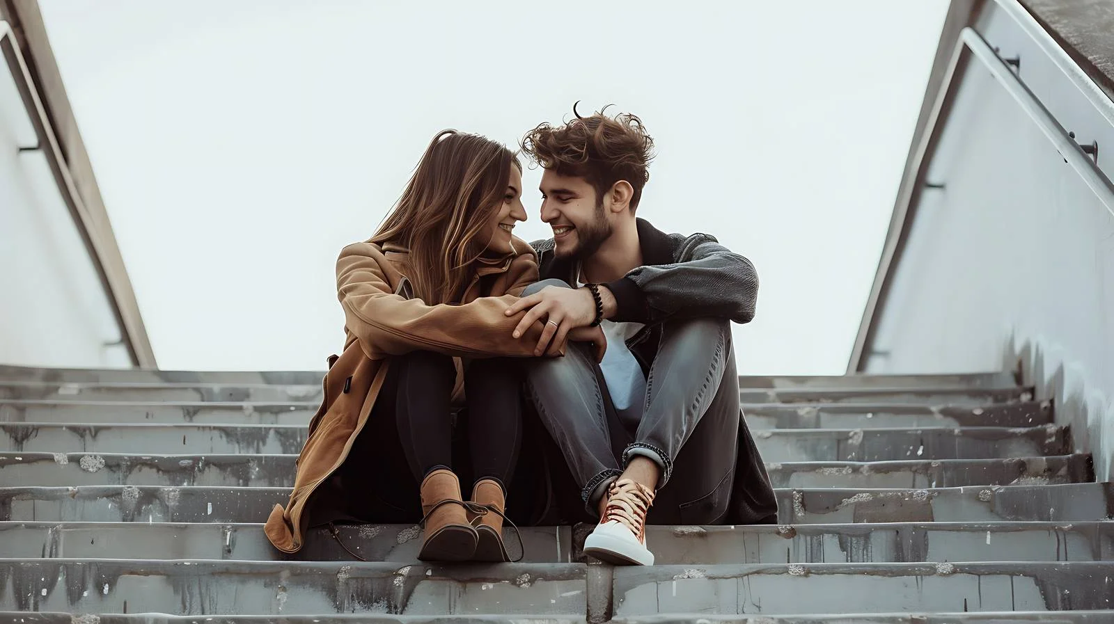 Romantic Couple Stairs Cuddle — free download from Dotvec