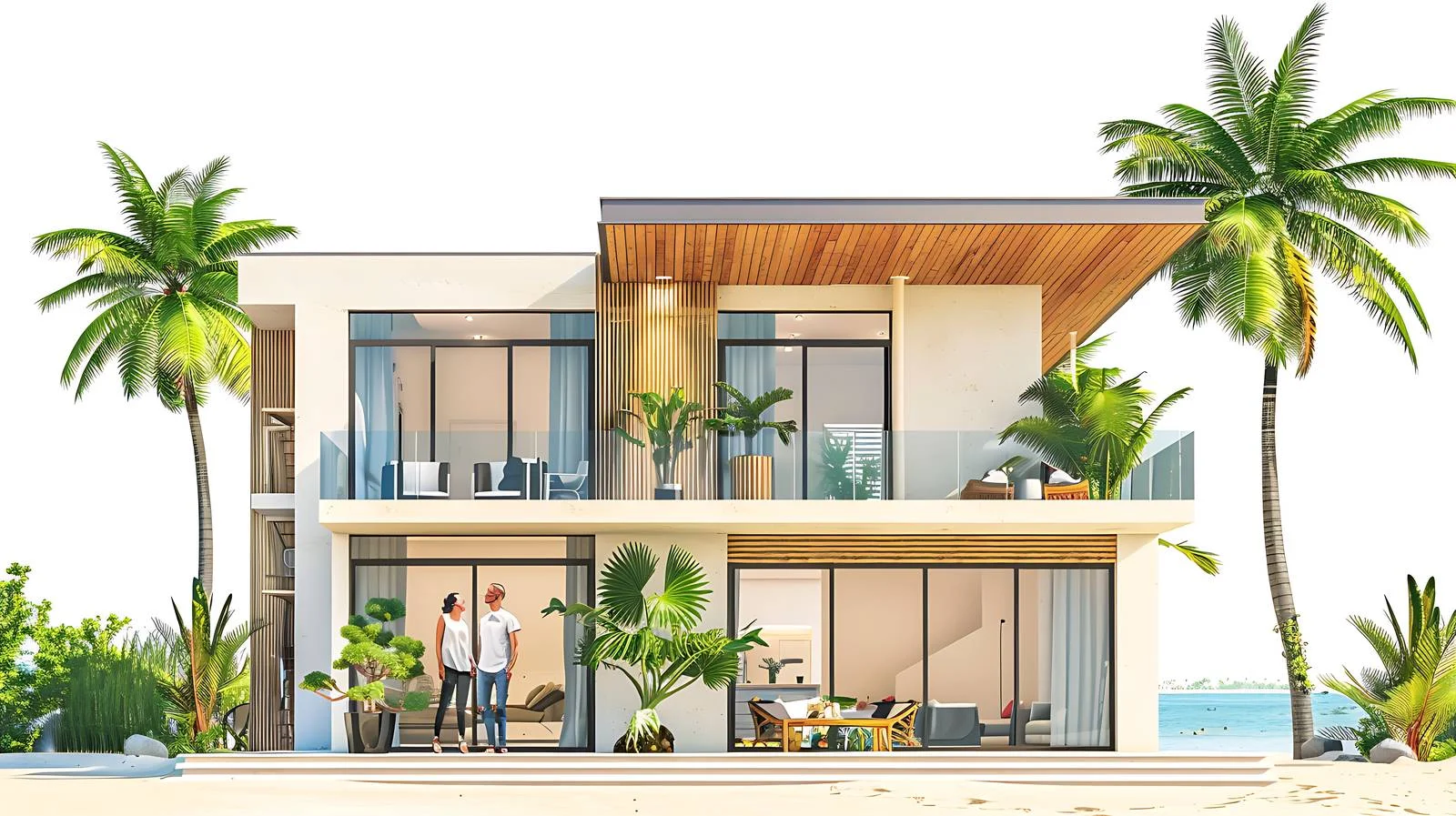 Luxury Beach House Couple Sunset View — free download from Dotvec