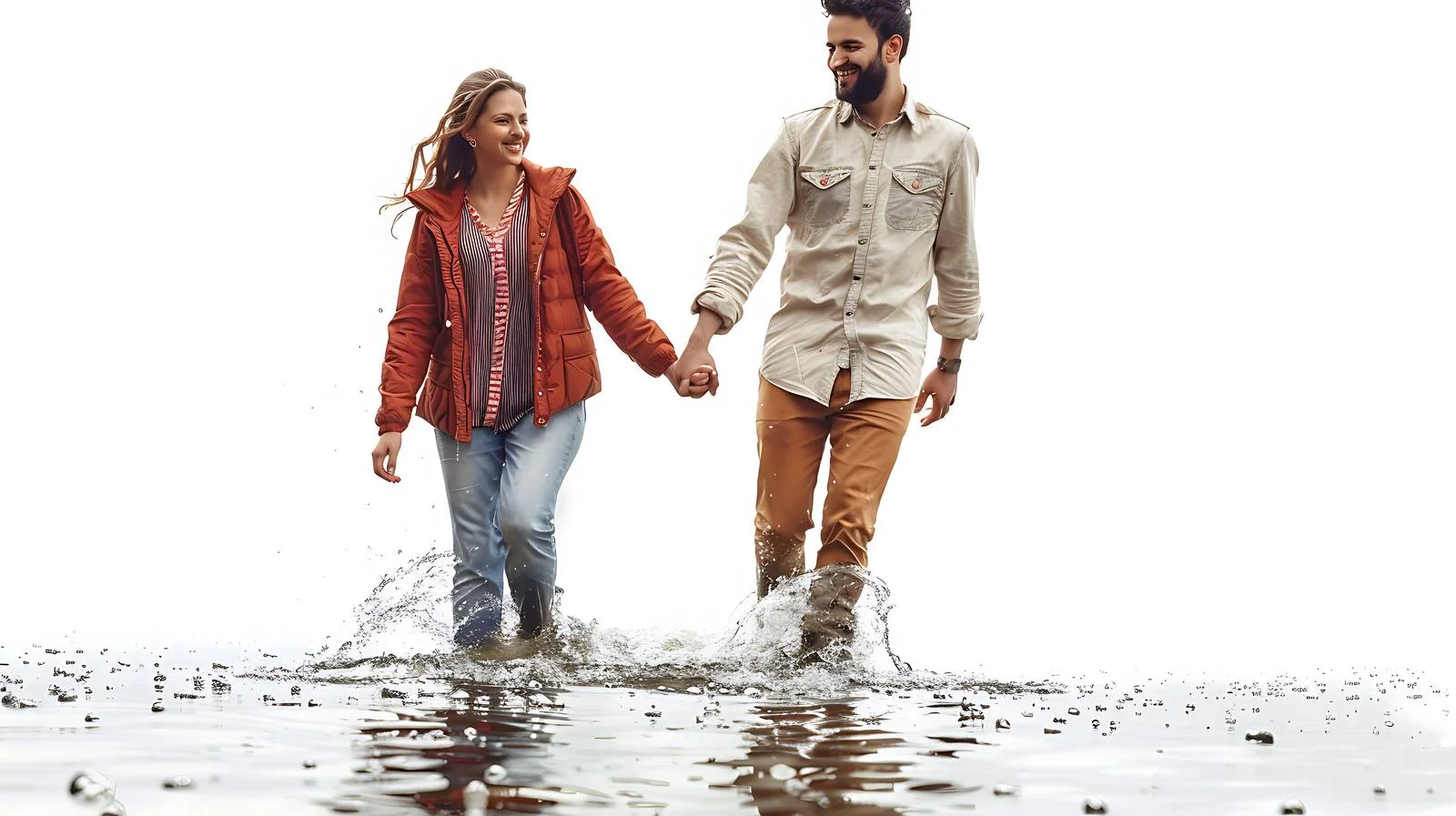 Romantic Couple River Wading Image — free download from Dotvec
