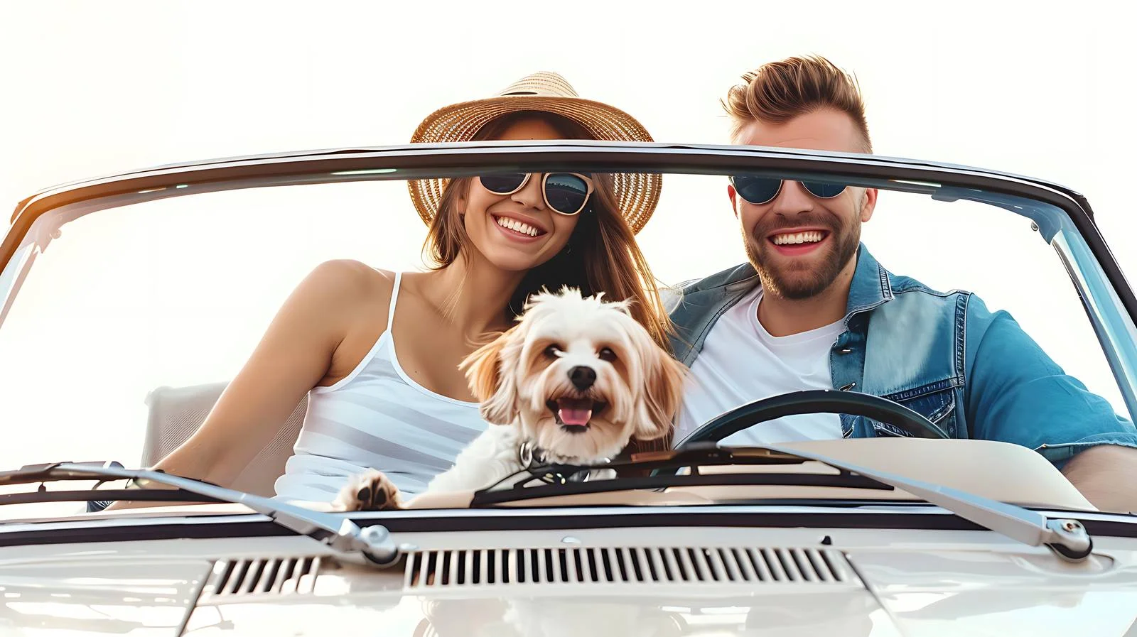 Happy Couple with Small Dog in Car — free download from Dotvec