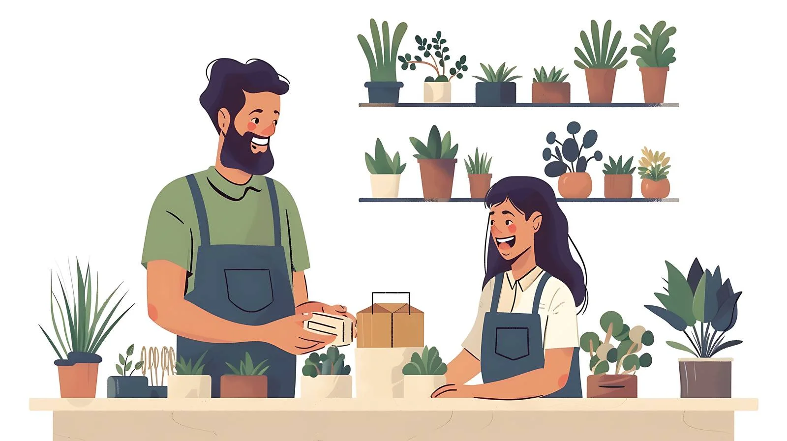 Customer and Shop Assistant with Potted Plant — free download from Dotvec