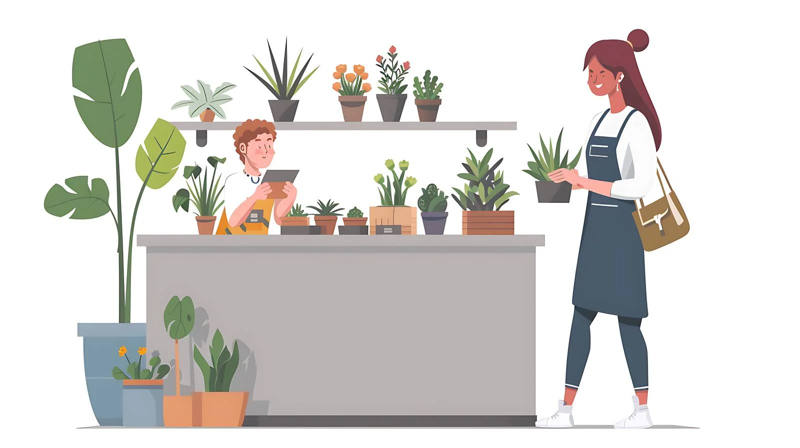 Customer and Assistant with Potted Plant — free download from Dotvec