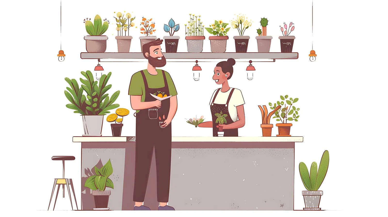 Customer and Shop Assistant with Potted Plant — free download from Dotvec