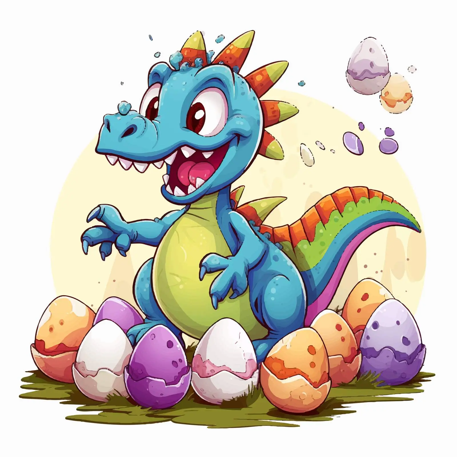 Happy Dinosaur with Hatching Eggs Illustration — free download from Dotvec